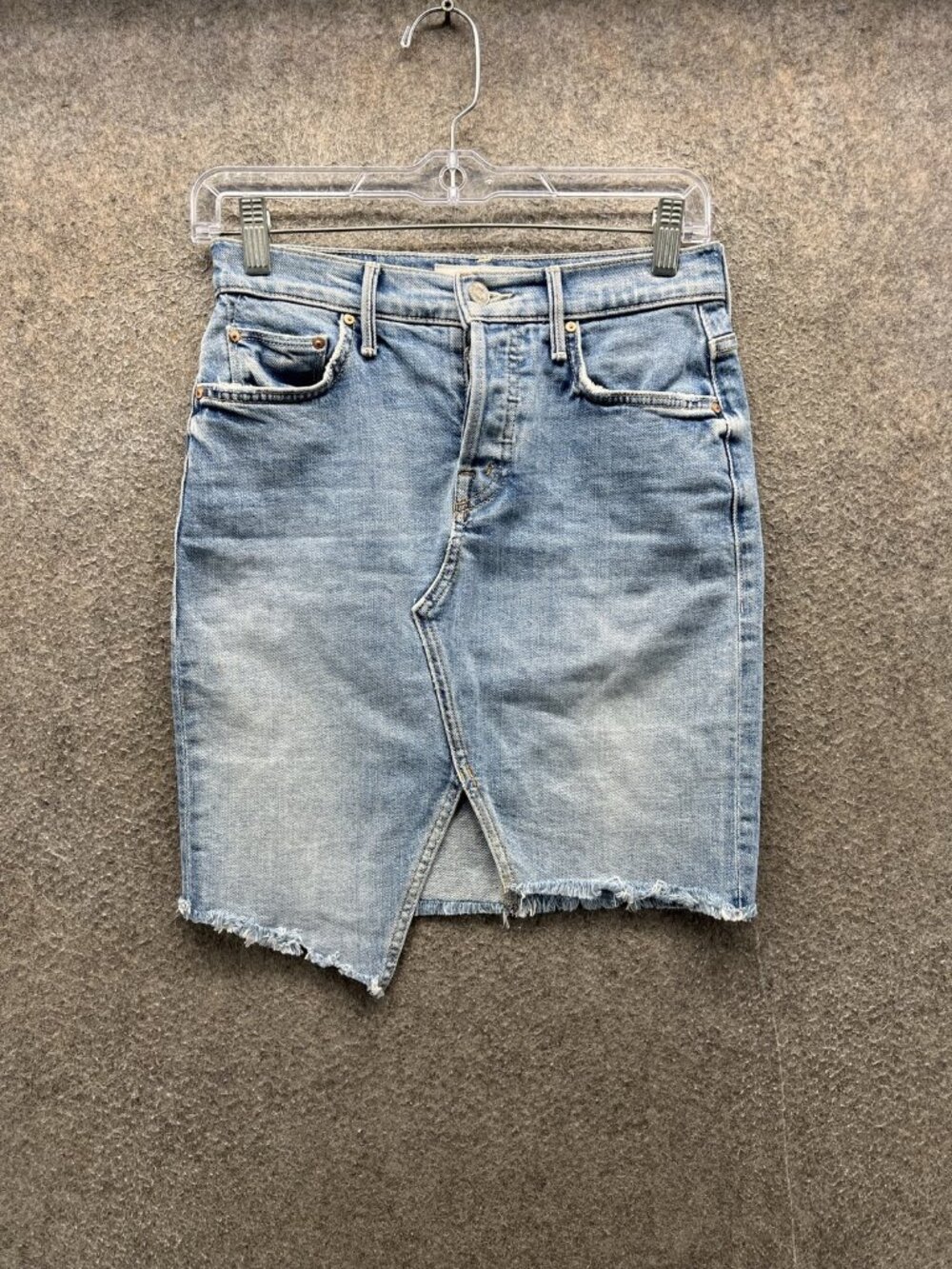 Mother Skirt Womens 24 Blue Denim Tomcat Slide Mini Fray Front Slit Raw Hem